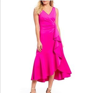 Eliza J ruffle high low midi dress hot pink